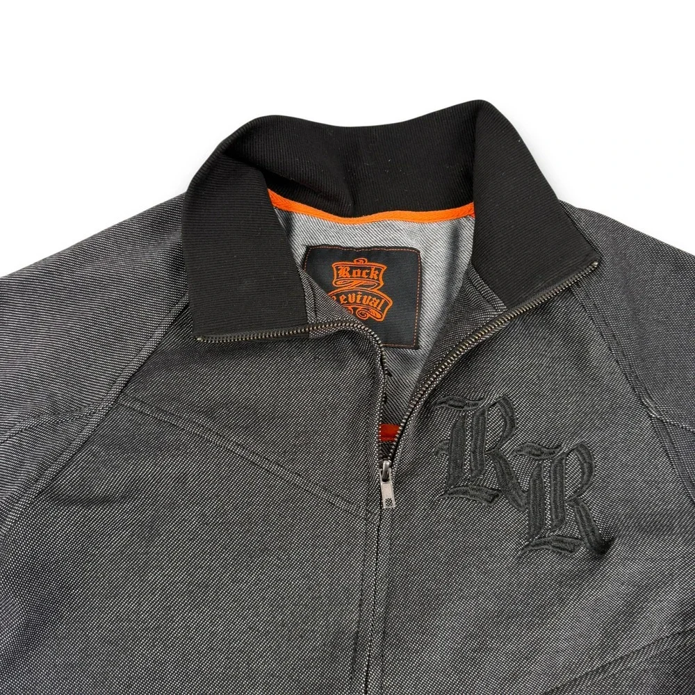 Rock Revival Jacket Mens S Charcoal Gray‎ RR3025 Embroidered Logo Full Zip
